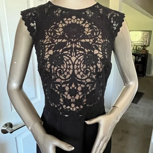 Tadashi Shoji Black and Silver Embellished Maxi Gown